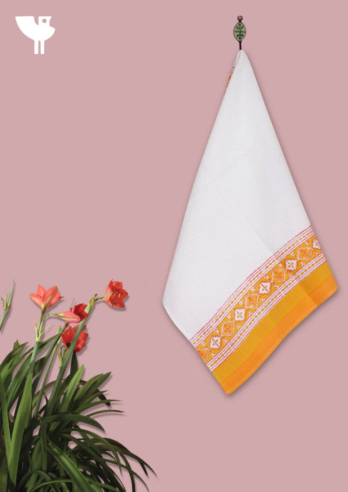 Handloom Cotton Hand Towel With Block Print Border