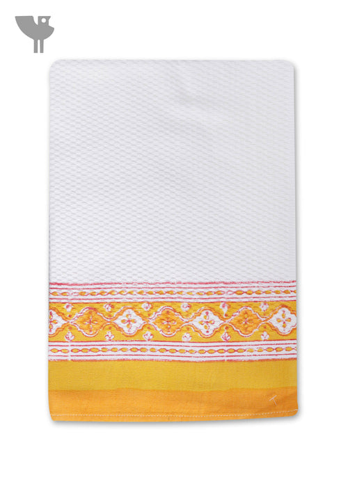 Handloom Cotton Hand Towel With Block Print Border