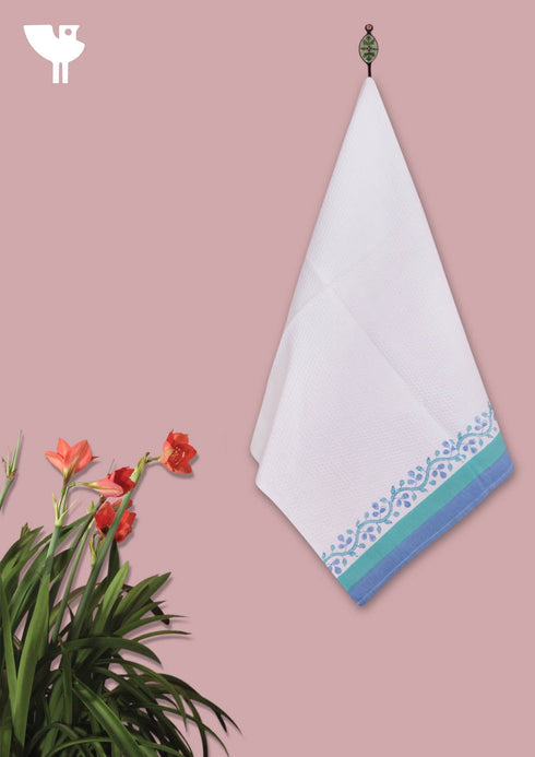 Handloom Cotton Hand Towel With Block Print Border