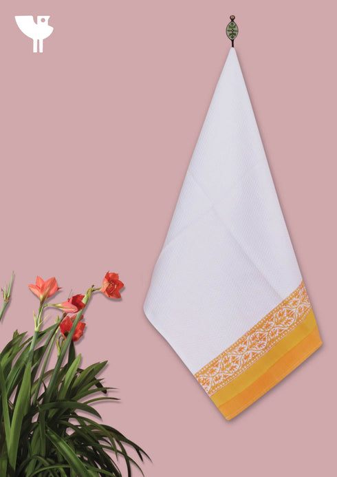 Handloom Cotton Hand Towel With Block Print Border
