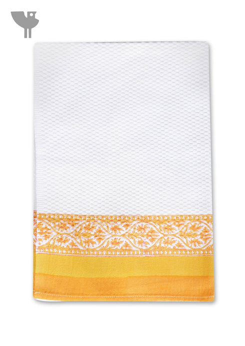 Handloom Cotton Hand Towel With Block Print Border