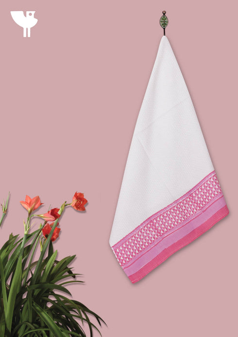 Handloom Cotton Hand Towel With Block Print Border