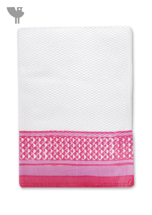 Handloom Cotton Hand Towel With Block Print Border