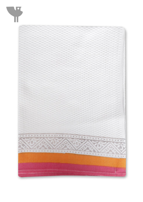 Handloom Cotton Hand Towel With Block Print Border