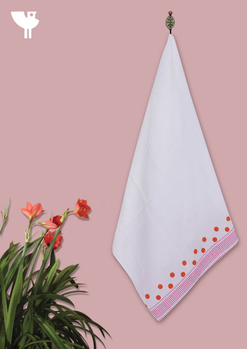 Handloom Cotton Hand Towel With Block Print Border