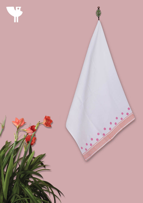 Handloom Cotton Hand Towel With Block Print Border