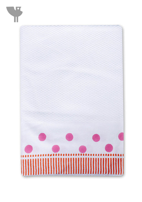 Handloom Cotton Hand Towel With Block Print Border