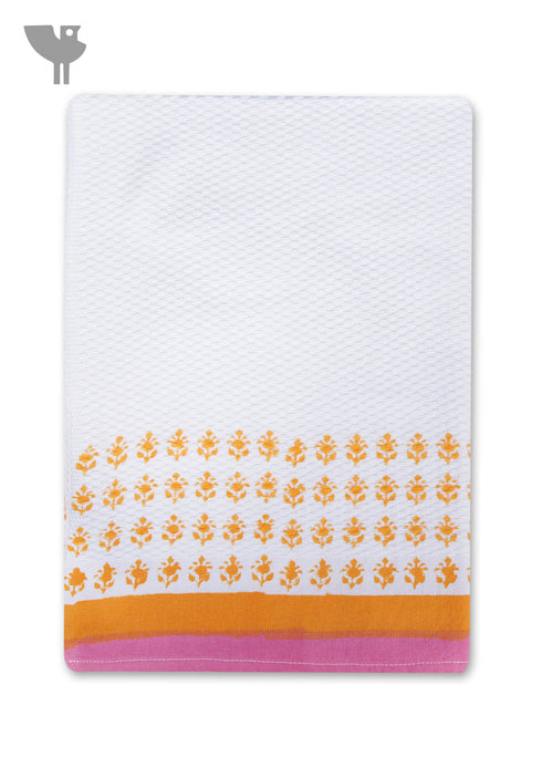 Handloom Cotton Hand Towel With Block Print Border
