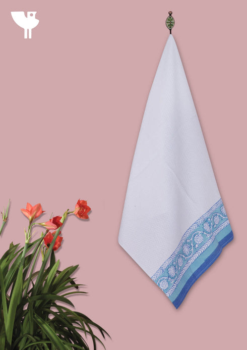 Handloom Cotton Hand Towel With Block Print Border