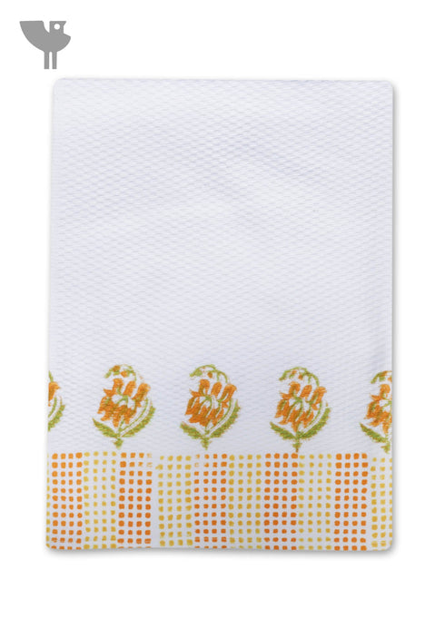 Handloom Cotton Hand Towel With Block Print Border