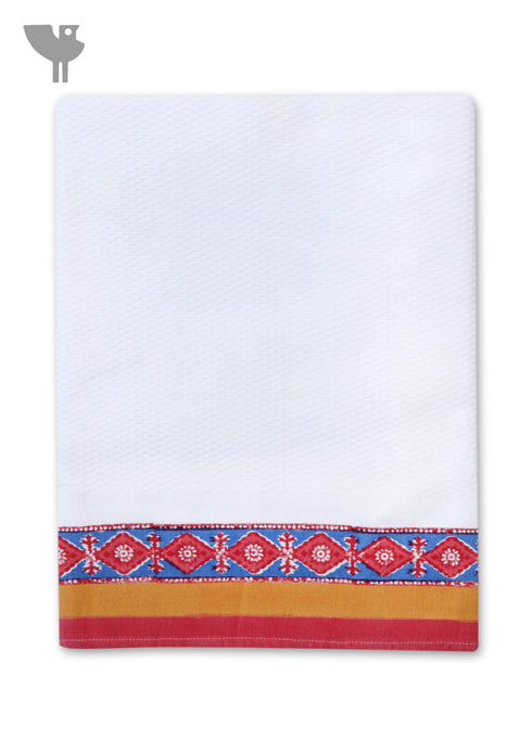 Handloom Cotton Hand Towel With Block Print Border