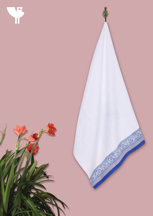 Handloom Cotton Hand Towel With Block Print Border