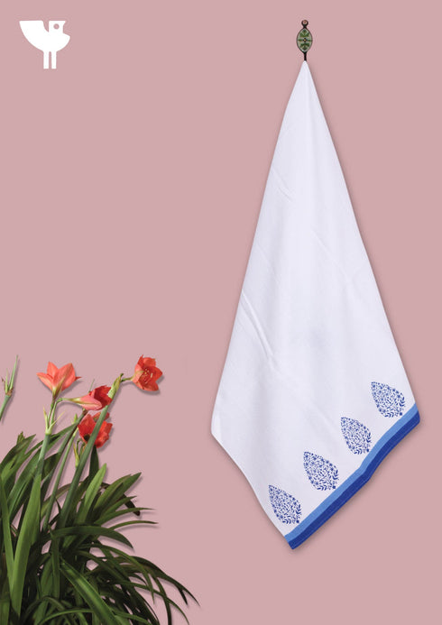 Handloom Cotton Hand Towel With Block Print Border