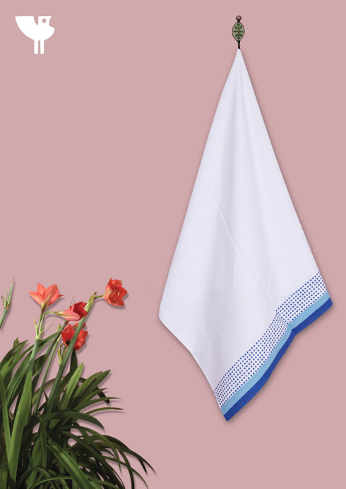 Handloom Cotton Hand Towel With Block Print Border