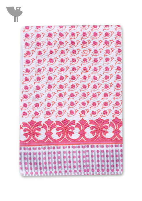 Handloom Cotton Hand Towel With Block Print Border