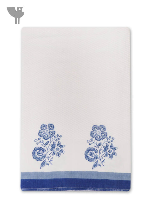 Handloom Cotton Hand Towel With Block Print Border