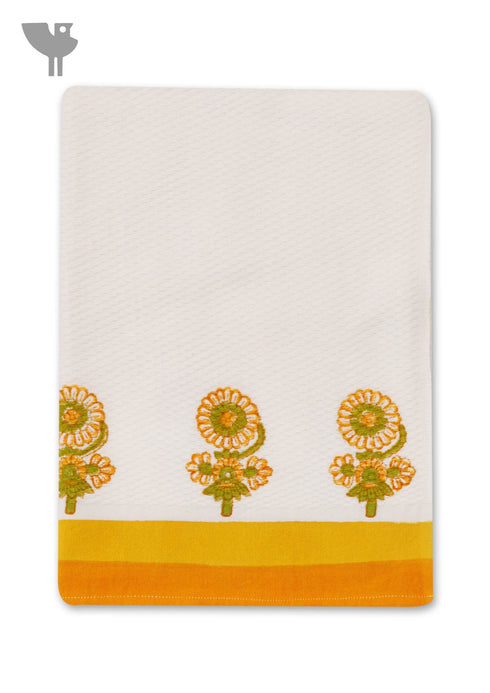 Handloom Cotton Hand Towel With Block Print Border