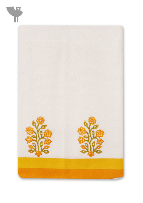 Handloom Cotton Hand Towel With Block Print Border