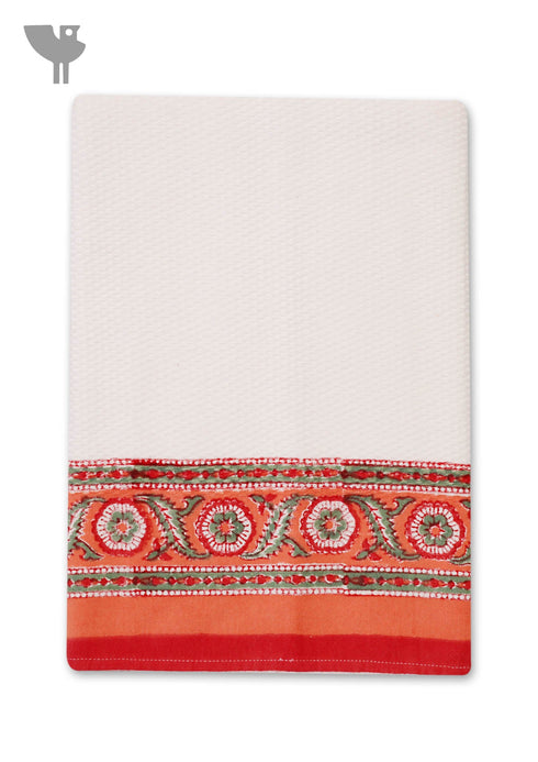 Handloom Cotton Hand Towel With Block Print Border