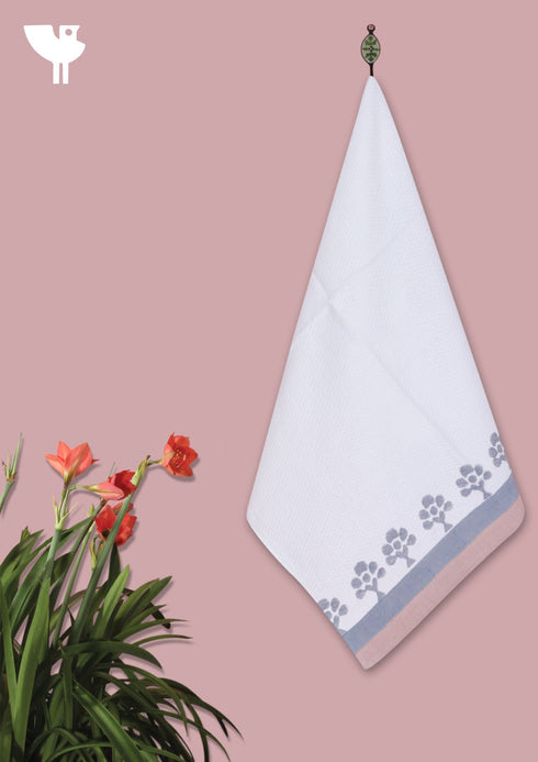 Handloom Cotton Hand Towel With Block Print Border