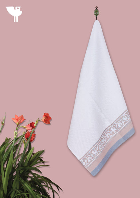 Handloom Cotton Hand Towel With Block Print Border