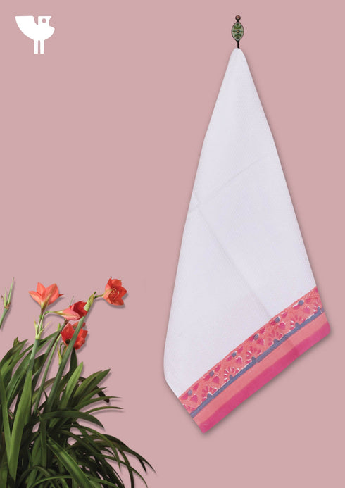 Handloom Cotton Hand Towel With Block Print Border