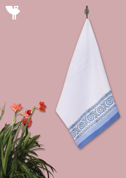 Handloom Cotton Hand Towel With Block Print Border