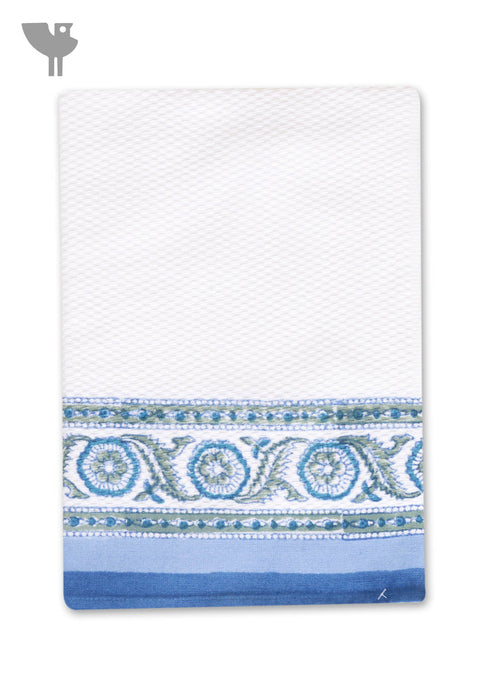Handloom Cotton Hand Towel With Block Print Border