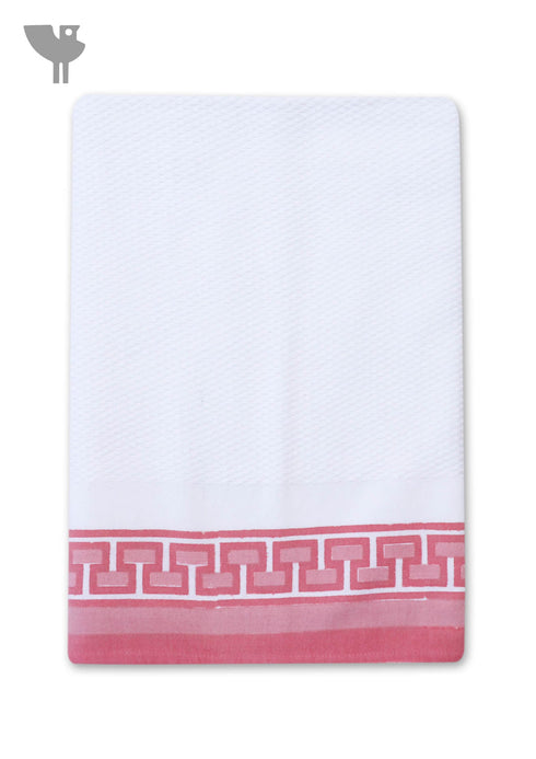 Handloom Cotton Hand Towel With Block Print Border
