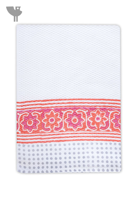 Handloom Cotton Hand Towel With Block Print Border