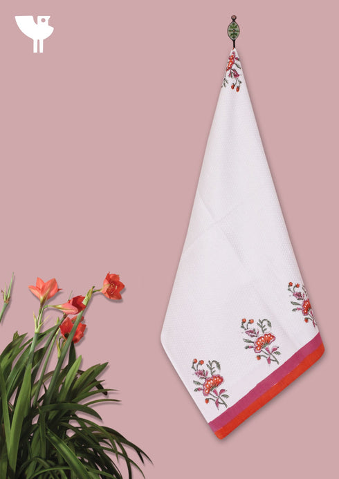 Handloom Cotton Hand Towel With Block Print Border
