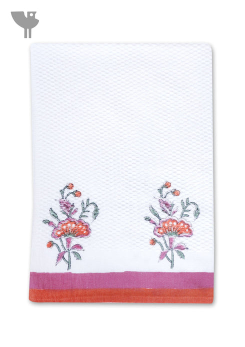 Handloom Cotton Hand Towel With Block Print Border