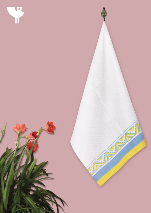Handloom Cotton Hand Towel With Block Print Border