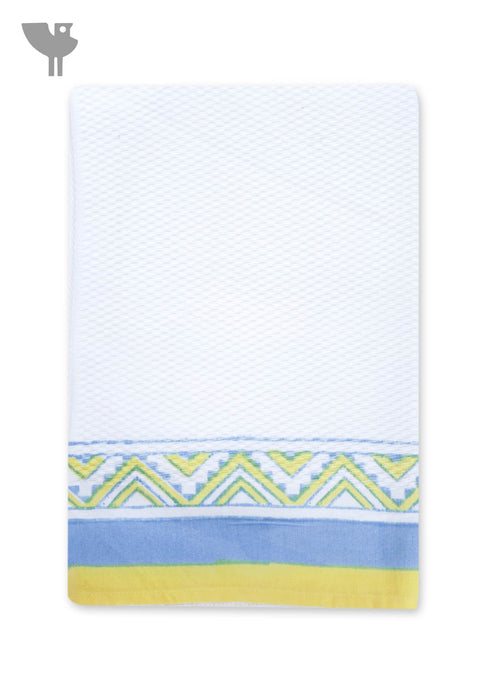 Handloom Cotton Hand Towel With Block Print Border