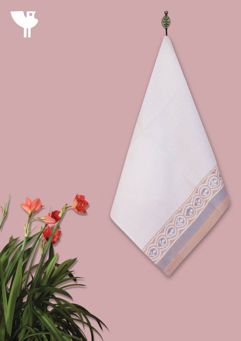 Handloom Cotton Hand Towel With Block Print Border