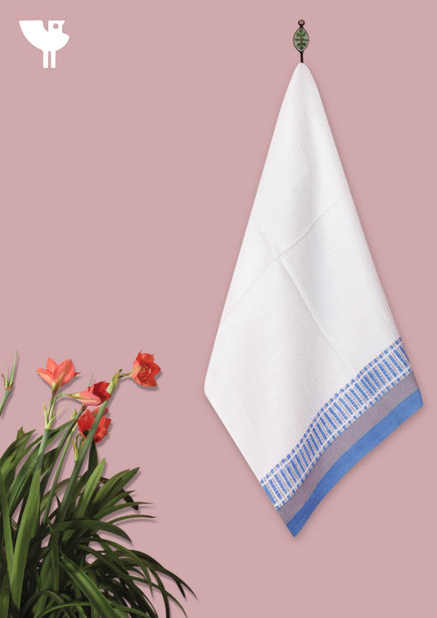 Handloom Cotton Bath Towel With Block Print Border