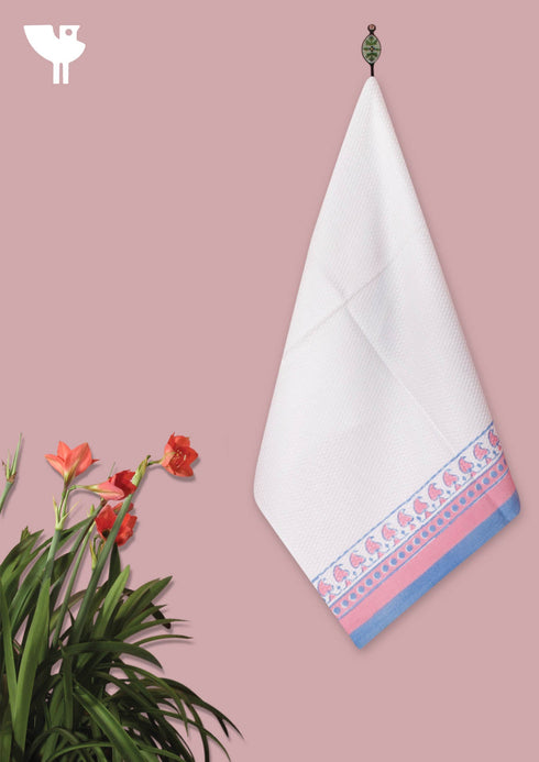 Handloom Cotton Hand Towel With Block Print Border