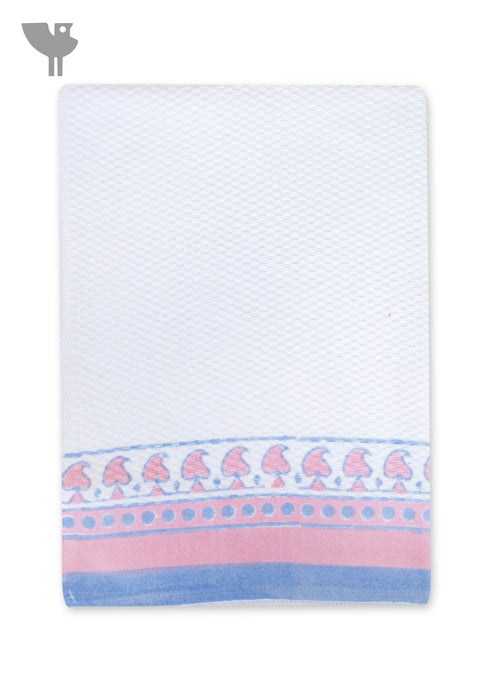 Handloom Cotton Hand Towel With Block Print Border
