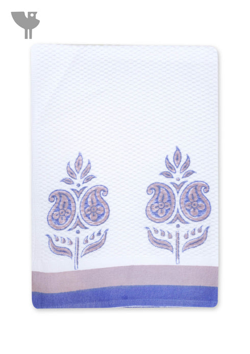 Handloom Cotton Hand Towel With Block Print Border