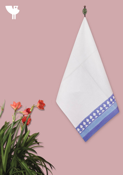 Handloom Cotton Hand Towel With Block Print Border