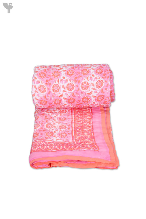 Mulmul Cotton Quilt In Graphic Block Print