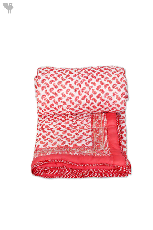 Mulmul Cotton Quilt In Striped Block Print