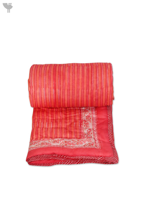 Mulmul Cotton Quilt In Striped Block Print