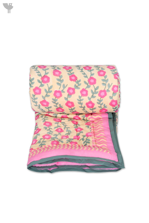 Mulmul Cotton Quilt in Floral Block Print