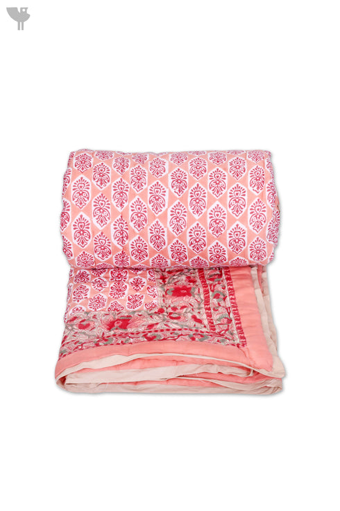 Mulmul Cotton Quilt In Graphic Block Print