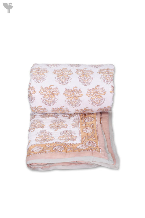 Mulmul Cotton Quilt in Floral Block Print