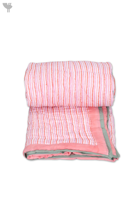 Mulmul Cotton Quilt In Striped Block Print