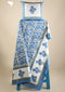Cotton Bedspread With Floral Block Print in Blue on White Base