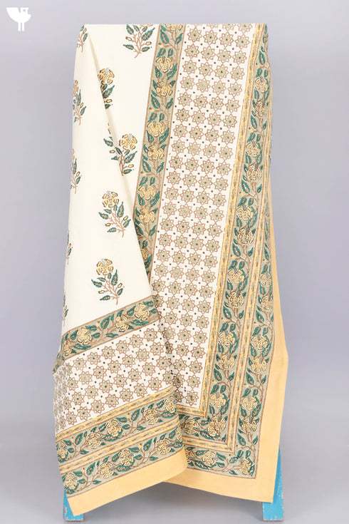 Pale Yellow Floral Block Printed Bedcover in Cotton