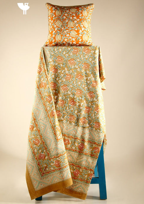 20s Cotton Bed Cover in Floral Block Print